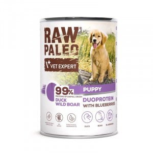 RAW PALEO DOG PUPPY DUCK BOAR konservi kucēniem Pīle, mežacūka 400g